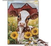 Puzzle 1000 pièces Vaches Tournesols de Ferme pour Adultes et Adolescents, Jouets Éducatifs et Jeux Familiaux, Idéal pour la Décoration de Bureau (50x75cm)