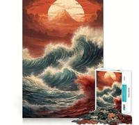 Puzzle 1000 pièces Vague Océan Coucher de Soleil Japon pour Adultes, 38x26cm, idéal pour Un Cadeau Amusant et Stimulant