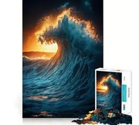 Puzzle 1000 pièces Vagues au Coucher du Soleil pour Adolescents, idéal pour développer la réflexion et la Joie en Famille, avec des Bords précis Un Cadeau mémorable (38x52cm)