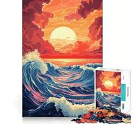 Puzzle 1000 pièces Vagues au Coucher du Soleil pour Adolescents, idéal pour stimuler la mémoire, à Assembler à la Maison, Cadeau Parfait 38x26cm