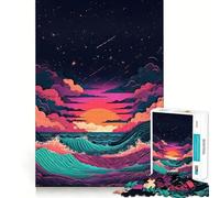Puzzle 1000 pièces Vagues au Coucher du Soleil pour Adolescents stimule la mémoire, se détend, Bords précis, 50x75cm