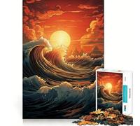 Puzzle 1000 pièces Vagues au Coucher du Soleil pour Adultes pour stimuler la mémoire et se détendre Découpe de qualité supérieure Surprise chaleureuse (50x75cm)