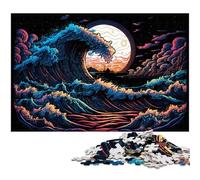 Puzzle 1000 pièces Vagues Néon pour Adultes, Puzzles Difficiles pour Adultes, pour Les Vacances et Décoration d'Intérieur 50x75cm / 19,68x29,52 Pouces