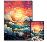 Puzzle 1000 pièces Vagues sous Le Coucher du Soleil Puzzles en Bois Activité familiale Casse-tête Décoration d'intérieur Cadeau de Vacances 1000 pièces (75x50cm)