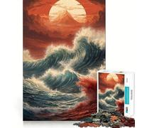 Puzzle 1000 pièces Vagues sur l'océan, Coucher de Soleil au Japon pour Adolescents Un Cadeau Artistique, idéal pour se détendre et se ressourcer (38x52cm)