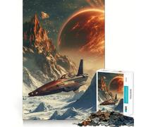 Puzzle 1000 pièces Vaisseau Spatial au-Dessus d'une planète gelée pour Adolescents, Jeu de réflexion, Design Confortable et Relaxant, Cadeau attentionné 38x26cm