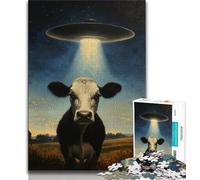 Puzzle 1000 pièces Vaisseau Spatial Extraterrestre et Vaches pour Adultes et Adolescents, Assemblage de Motifs Amusant à la Maison, Cadeau d'anniversaire, Cadeau de Voyage 38x26cm