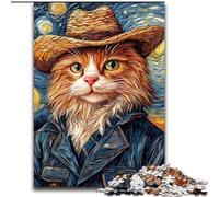 Puzzle 1000 pièces Van Gogh Chat 1000 pièces Puzzle Cadeaux Noël Halloween Fête des Mères Nouvel an Pâques Cadeau (Taille 50x75cm)