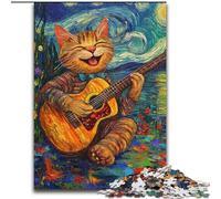 Puzzle 1000 pièces Van Gogh, Chat Jouant de la Guitare, Puzzle 1000 pièces pour Adultes, Idée Cadeau de Noël, Illustration Humoristique, Illustration détaillée (Taille 50x75cm)