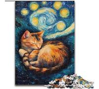 Puzzle 1000 pièces Van Gogh Ciel Nocturne Chat Noir pour Adolescents, Jouets de Jeu Stimulants Décoration Murale Cadeaux d'anniversaire et de Noël Uniques (50x75cm)