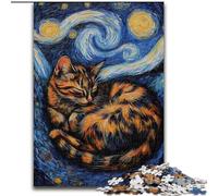 Puzzle 1000 pièces Van Gogh Ciel Nocturne Chat Noir Puzzles pour Adultes 1000 pièces Soirée de Jeux en Famille, Décoration intérieure et Cadeau d'entraînement cérébral (Taille 50x75cm)
