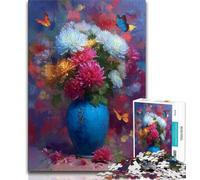 Puzzle 1000 pièces Vase Bleu et chrysanthèmes colorés pour Adultes et Adolescents, Aide Le Cerveau à exercer des Jouets addictifs pour cultiver la Patience Une œuvre d'art (75x50cm)
