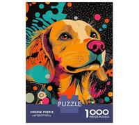 Puzzle 1000 Pièces Vibrant Golden Retriever Pop Art Bright and Cheerful Dog Print Golden Retrieve Dog Portrait Puzzles pour Adultes, Jouets Anti-Stress, Cadeaux pour Femmes, Cadeaux d'anniversaire U