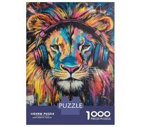 Puzzle 1000 Pièces Vibrant Lion Headphones Art Puzzles pour Adultes, Jouets Anti-Stress, Cadeaux pour Femmes, Cadeaux d'anniversaire Uniques 52x38cm/1000pcs
