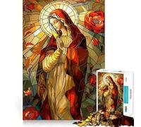 Puzzle 1000 pièces Vierge Marie aux Roses en vitrail pour Adultes Jeu d'exercice Mental et de Relaxation pour Les vœux du Père Noël 50x75cm