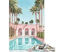 Puzzle 1000 pièces Villa Rose au Bord de la Piscine, Puzzle de difficulté, Jeu éducatif, Jouet, Cadeau d'halloween, 1000 pièces (38 x 26 cm)