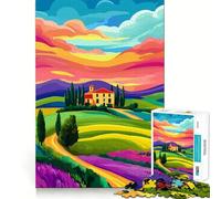 Puzzle 1000 pièces Villa Toscane au Coucher du Soleil Italie Art Premium Découpe Jeu Exercice Mental Paix Divertissement Cadeau d'anniversaire Amusant (50x75cm)