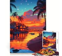 Puzzle 1000 pièces Village au Coucher du Soleil Tropical pour Adolescents Activité cérébrale apaisante Découpe précise Joli Cadeau (50x75cm)