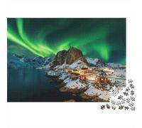 Puzzle 1000 pièces « Village des aurores boréales », aurores boréales Vertes, Rivage Rocheux, Jeu éducatif pour Adultes, Magnifique décoration, défi, 52 x 38 cm