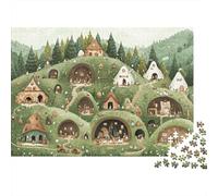 Puzzle 1000 pièces Village des Nains dans Les Grottes, Maisons Souterraines, Carton Haute Qualité, pour Passionnés, Activité Apaisante, 52x38cm