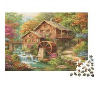 Puzzle 1000 pièces « Village du Moulin à Eau » pour Adultes Vieux Moulin avec Roue à Eau Jeu Familial Amusant et Stimulant Une Excellente idée Cadeau 38 x 26 cm / 1000 pièces