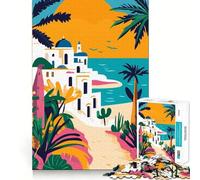 Puzzle 1000 pièces Village méditerranéen Tunisie Jeu d'articulation Fine et Amusant pour résoudre des problèmes,Jeu Calme et Amusant,décoration de Noël,Cadeau (50x75cm)