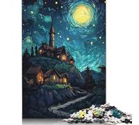 Puzzle 1000 pièces Village Nocturne sous Un Ciel étoilé pour Adultes Puzzle Cadeau Halloween en Papier Puzzles pour Adultes 1000 pièces (75 x 50 cm)