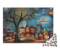 Puzzle 1000 pièces Village Nuit Fantaisie, Carton épais, décompression, Difficile, idée Cadeau, 70x50cm