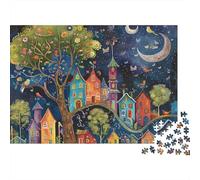 Puzzle 1000 pièces Village Nuit Fantaisie, Carton épais, décompression, idée Cadeau, 38x26cm