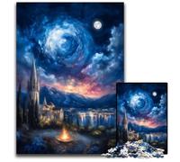 Puzzle 1000 pièces Ville Antique sous Le Ciel Nocturne, Jeux éducatifs en Carton, pour renforcer l'amour Entre Couples, à partir de 14 Ans, 26x38cm