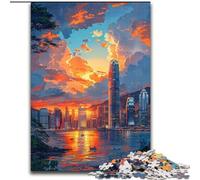 Puzzle 1000 pièces Ville au Coucher du Soleil en Bois, activité Amusante à Faire à la Maison 50x75cm, Jeu de réflexion pour Adolescents, Cadeau de Vacances idéal
