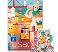 Puzzle 1000 pièces, Ville de Lisbonne, Portugal, Art, Puzzle 1000 pièces pour Adolescents, Art au Fusain, idéal pour Les Vacances, pour la décoration de la Maison, 75x50cm
