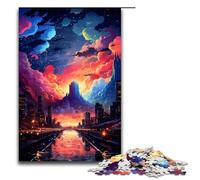 Puzzle 1000 pièces Ville technologique étrange et psychédélique pour Adultes Jeu Familial en Bois 75 x 50 cm