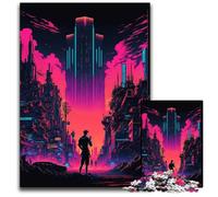 Puzzle 1000 pièces Villes Néon pour Adultes, idéal pour Les Anniversaires, Noël et Halloween, 50x75cm/19,68x29,52 Pouces