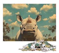 Puzzle 1000 pièces Vintage représentant Un rhinocéros pour Adultes. Puzzles Difficiles en Bois pour Adultes et Adolescents. À partir de 12 Ans. 1000 pièces (75 x 50 cm).