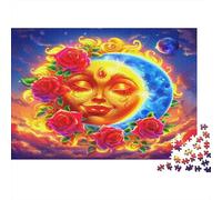 Puzzle 1000 pièces Visage Soleil Roses Rouges Exercice Cérébral Challenge Carton recyclé pour Enfants dès 12 Ans Cadeau de Fin d’études 52x38cm