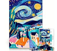 Puzzle 1000 pièces Vision fauviste éclatante de la Nuit étoilée Jeu cognitif et Amusant Découpe de Haute précision Cadeau Unique pour soulager Le Stress (50x75cm)