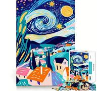Puzzle 1000 pièces Vision fauviste éclatante de la Nuit étoilée Jeu de développement cognitif Surface Lisse sans bavures Activité relaxante en Groupe à l'intérieur (38x26cm)
