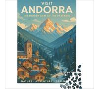 Puzzle 1000 pièces Visit Andorra Travel Poster | Jeu difficile et magnifique au design soigné idéal pour se détendre et passer le temps pendant les vacances à la maison