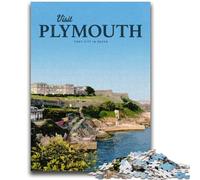 Puzzle 1000 pièces Visit Plymouth pour Adultes et Adolescents, Jeux Amusants, décoration Murale, Cadeaux d'anniversaire et de Noël Uniques, 1000 pièces (26x38cm)