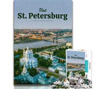 Puzzle 1000 pièces Visitez Saint-Pétersbourg pour Adultes, Jouets éducatifs et éducatifs, Jeux familiaux avec Affiche et fiche de Questions-réponses Assorties 50x75cm
