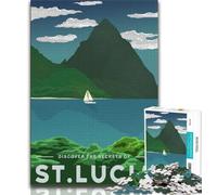 Puzzle 1000 pièces « Visitez Sainte-Lucie » pour Adultes et Adolescents, Jouets éducatifs et éducatifs, Jeux familiaux avec Affiche et fiche de Questions-réponses Assorties, 75x50cm