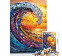 Puzzle 1000 pièces Vitrail Hokusai Vague Impossible Jeu Activité Familiale Jouet Éducatif Cadeaux Uniques Anniversaire et Noël (50x75cm)