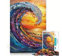 Puzzle 1000 pièces Vitrail Hokusai Vague Jeu de logique pour Adultes Cadeau de qualité supérieure 50x75cm