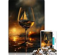 Puzzle 1000 pièces Voilier dans Un Verre à vin pour Adultes et Adolescents, stimule Le Cerveau, Jouets addictifs pour cultiver la Patience, adapté aux Couples (75x50cm)