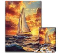 Puzzle 1000 pièces Voilier naviguant sur la mer Puzzles en Carton Décoration DIY, Défi cérébral, pour Adulte, Famille, Cadeau de Vacances 26x38cm