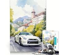 Puzzle 1000 pièces Voiture Aquarelle Bords Parfaits Jeu Cognitif Jeu de Moindre Temps de Jeu Décoration Art de Noël (38x52cm)