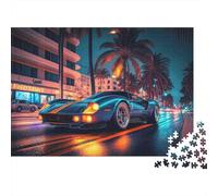Puzzle 1000 pièces Voiture de Sport Nuit - Voiture de Sport dans Rue néon, Premium Haute qualité, Robuste, Vibrant, Difficile, Relaxant, Cadeau Familial 38x26cm/1000pcs