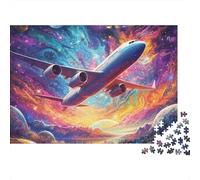 Puzzle 1000 pièces « Vol d'avion Fantastique » : Avion survolant Un Ciel étoilé coloré. Jeu éducatif pour Adultes, décoration intérieure, d'anniversaire. Dimensions : 52 x 38 cm.