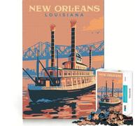 Puzzle 1000 pièces Voyage à la Nouvelle-Orléans Décoration soignée Découpe logique Jeu de réflexion Calme Décoration de Noël Cadeau (50x75cm)
